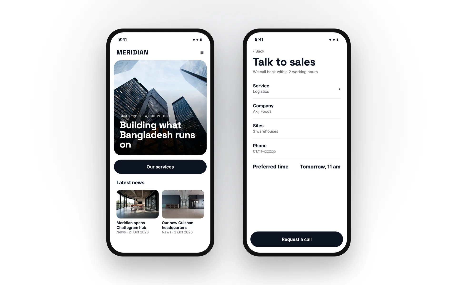 Example design — Talk to sales, on a phone