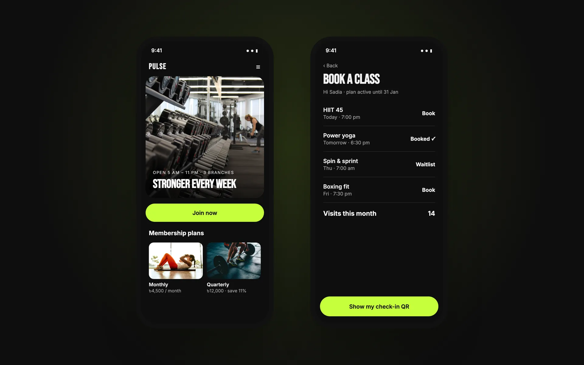 Example design — Class booking, on a phone