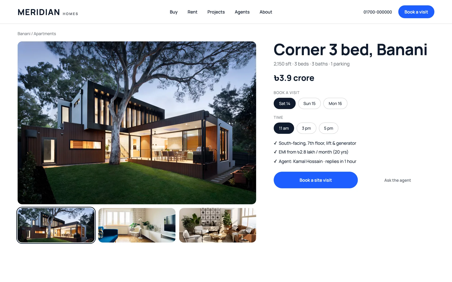 Example design — Property page with site-visit booking