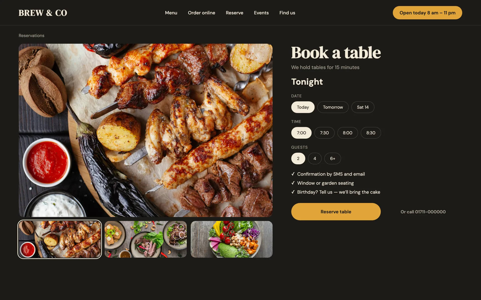 Example design — Table booking