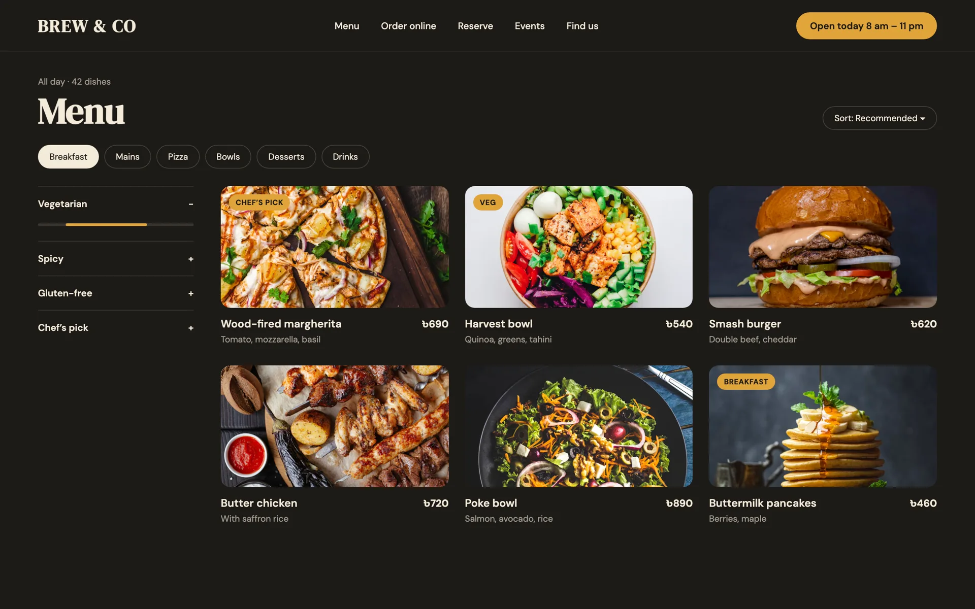 Example design — Menu