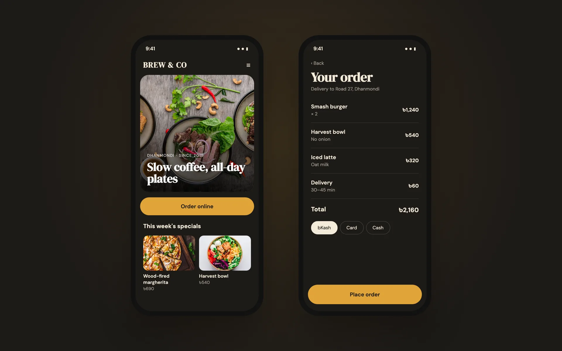 Example design — Online order, on a phone
