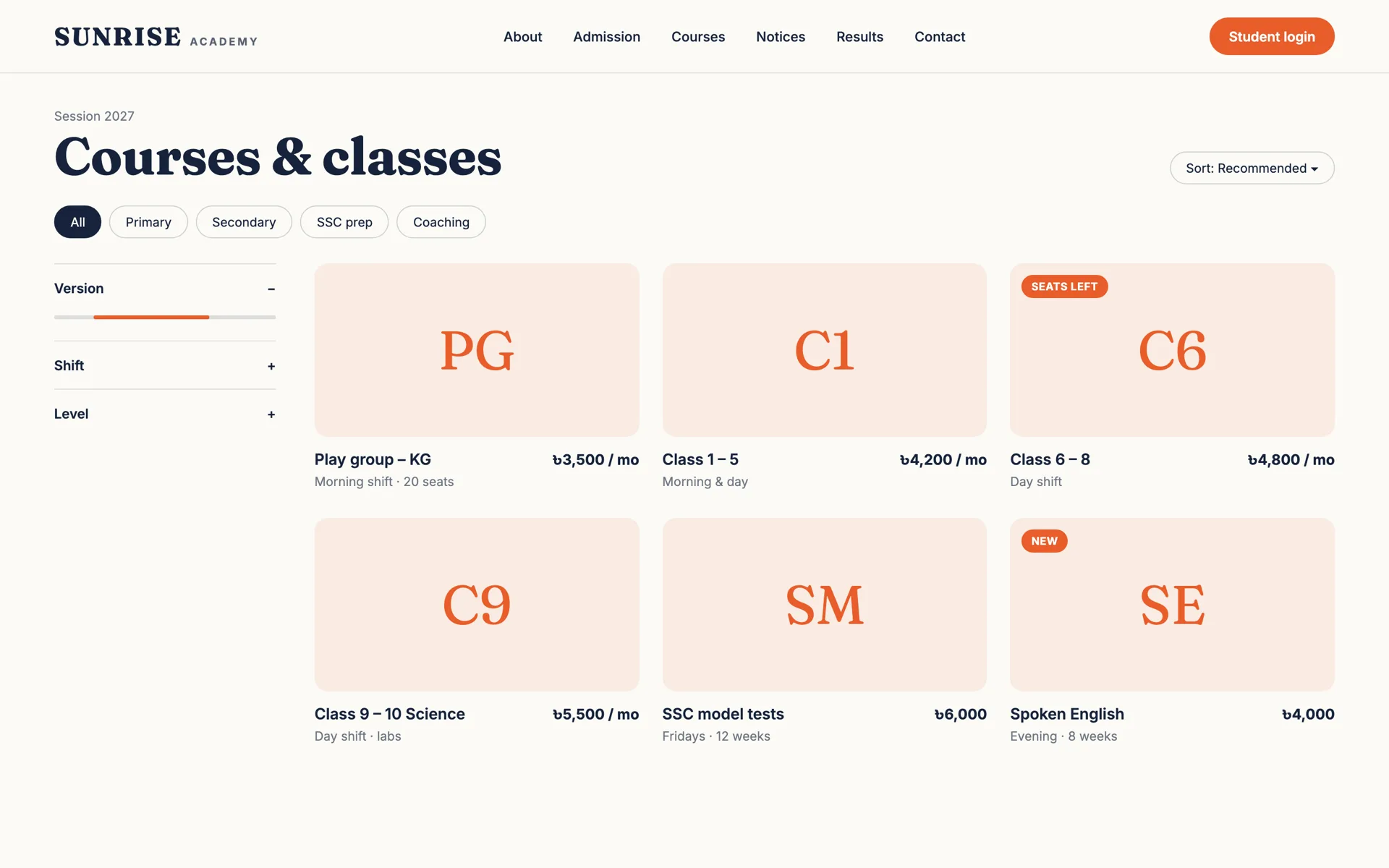 Example design — Courses & classes